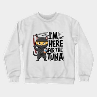 One design features a sneaky ninja cat with a katana in one hand and a can of tuna in the other. (4) Crewneck Sweatshirt